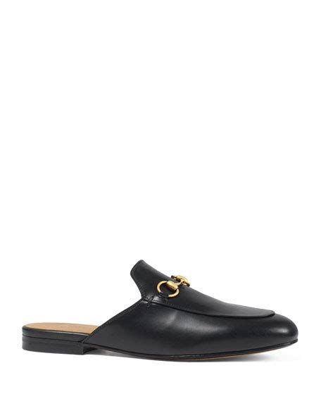 gucci princetown leather horsebit mule slipper flat black|Gucci princetown striped slippers.